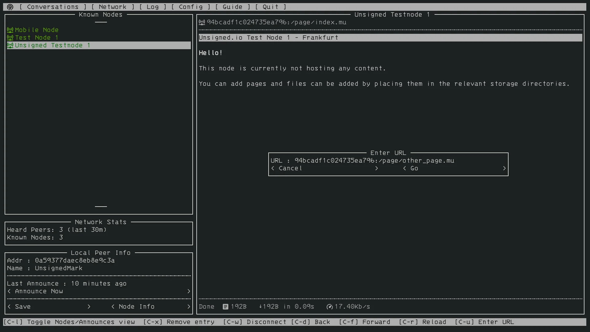 Nomad Network — interface terminal